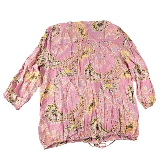 Vintage American Boho Pink Paisley Tunic Top With Lace Accents Drawstring JH1806 - Picture 4 of 7
